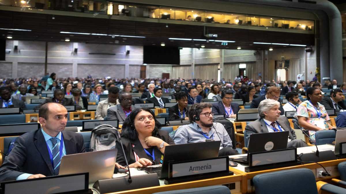 Delegados atienden reunión plenaria en la tercera sesión del Comité de Negociaciones Intergubernamentales sobre la contaminación por plástico. Foto: Tony Karumba / AFP.