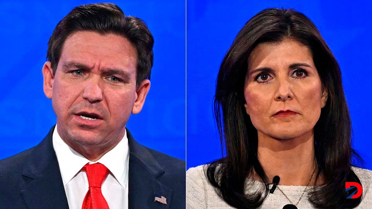 El gobernador de Florida, Ron DeSantis, y la exembajadora ante Naciones Unidas, Nikki Haley, criticaron públicamente a Donald Trump por primera vez. Foto: Jim Watson / AFP.