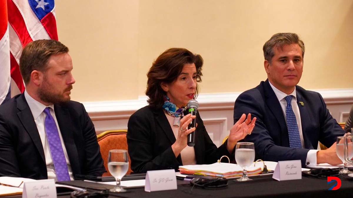 La Secretaria de Comercio de los Estados Unidos Gina Raimondo y el Ministro de Comercio Exterior Roberto Tovar mantuvieron las reuniones para conseguir el acuerdo para el desarrollo de los semiconductores en nuestro país, Foto COMEX