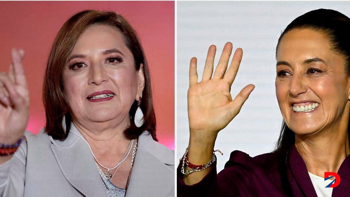 Xochitl Galvez, candidata de Fuerza y Corazón por México, y Claudia Sheinbaum, la aspirante del partido oficialista a las elecciones presidenciales. Foto: Ulises Ruiz y Alfredo Estrella / AFP.