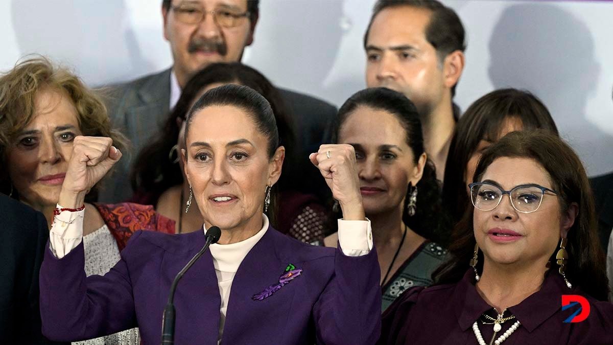 La candidata a la presidencia de México por el partido Morena, Claudia Sheinbaum, gesticula una vez finalizado el último debate presidencial. Foto: Alfredo Estrella / AFP.