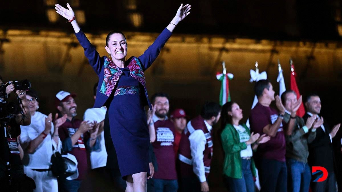 La candidata del Partido Morena, Claudia Sheinbaum, se dirigió a sus seguidores tras conocerse los primeros resultados de las elecciones. Foto: Pedro Pardo / AFP.