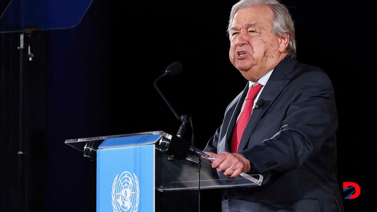 Antonio Guterres, secretario general de la ONU, durante una presentación sobre el clima. Foto: Charly Triballeau / AFP.