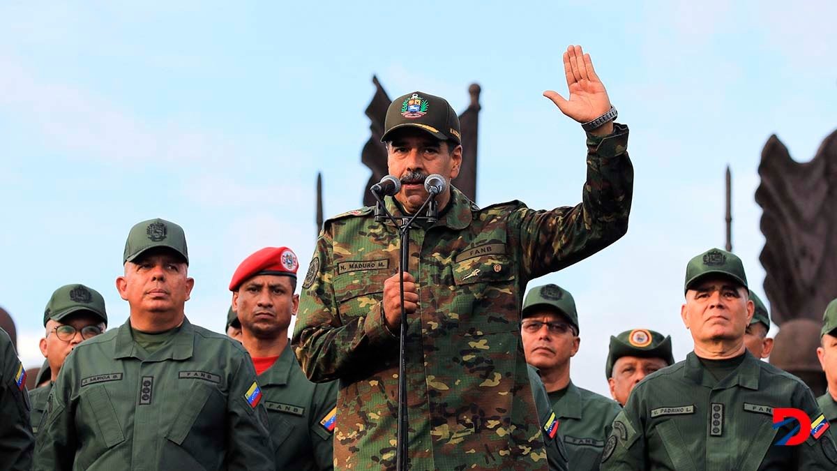 Nicolás Maduro, presidente de Venezuela, habla durante la conmemoración de los 203 años de la Batalla de Carabobo. Foto: cortesía Presidencia de Venezuela / AFP.