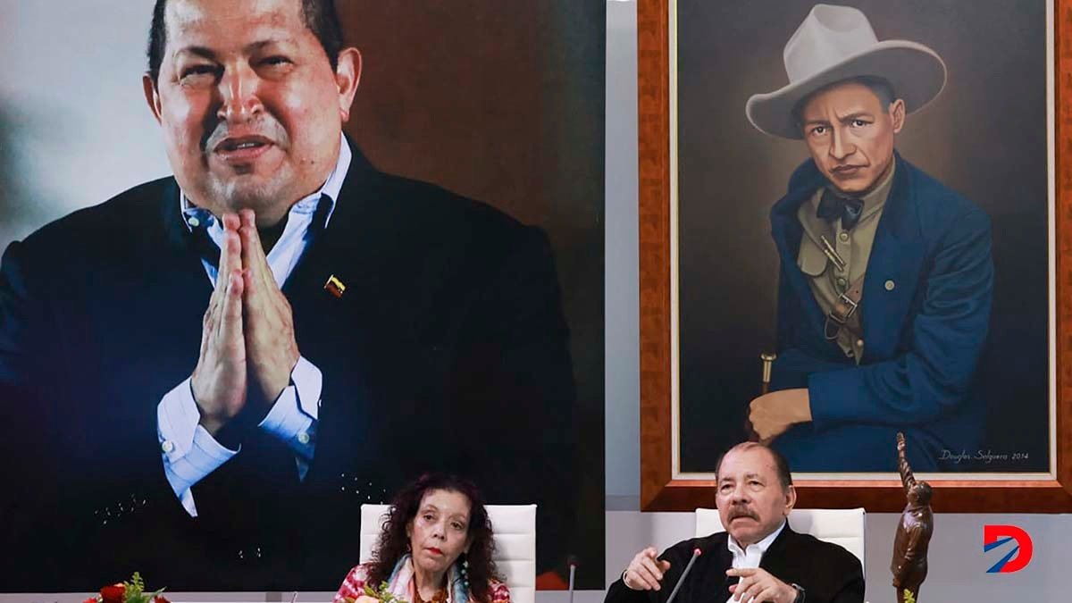 Daniel Ortega y su esposa, Rosario Murillo, durante una reunión virtual del ALBA, el 26 de agosto pasado. Foto: Cesar Pérez / Presidencia de Nicaragua / AFP.