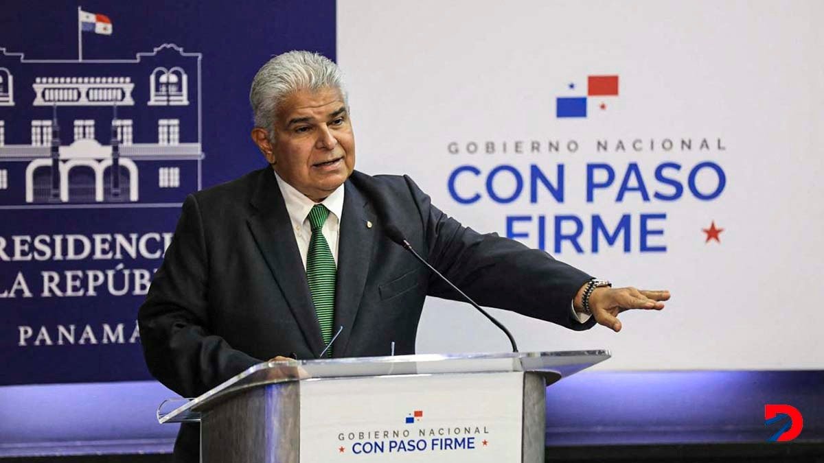 José Raúl Mulino, presidente de Panamá, habla durante su conferencia de prensa semana. Foto: Presidencia de Panamá / AFP.